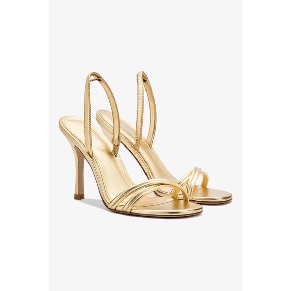 Larroudé Annie Heeled Sandals - 8.5 Metallic Gold Leather - Picture 2 of 6